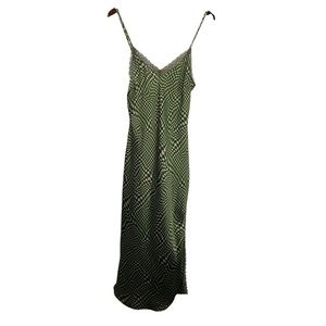 Daisy Street | Green Check Lace Trim Satin Slip Midi Dress